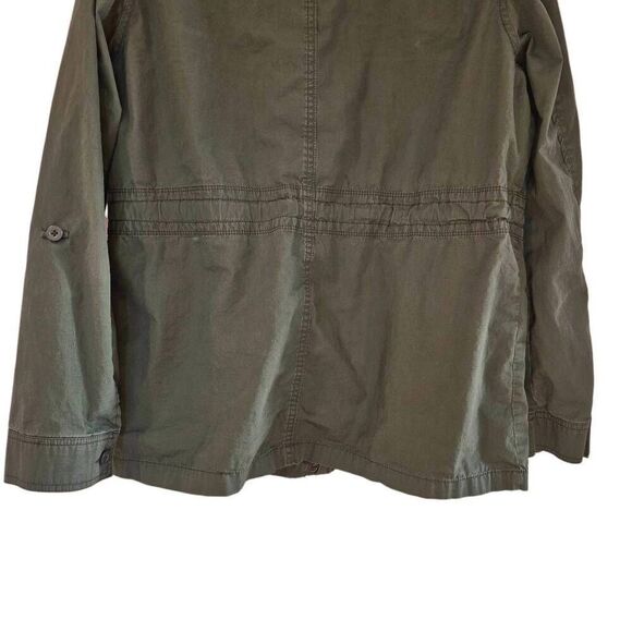 St. John's Bay Women's Khaki Green Distressed Cotton Jacket w Roll Tab Sleeves - Picture 7 of 12